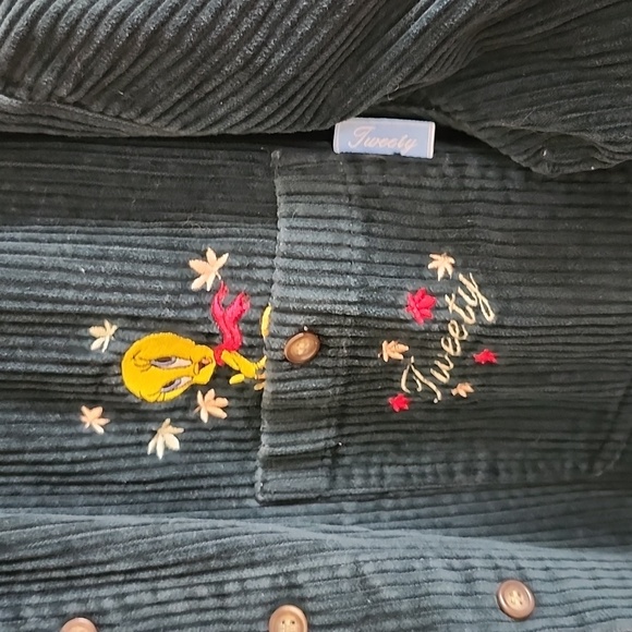 Looney Tunes Shirt Size XL Vintage Tweety Bird Hunter Green Corduroy Button-Up - Picture 4 of 10